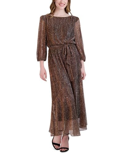 Donna Ricco Sequined Polyester Fit & Flare Dress - Brown