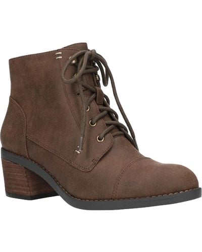 Bella Vita Sarina Faux Suede Ankle Combat & Lace-up Boots - Brown