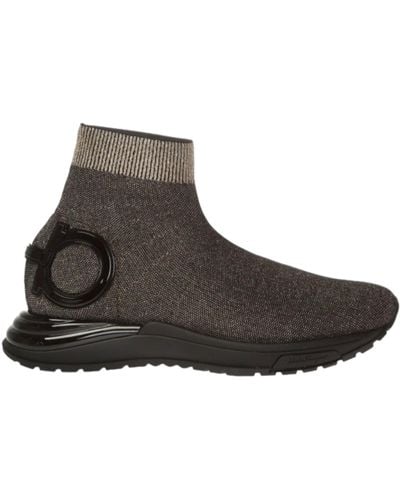 Ferragamo Salvatore Gardena 726011 Blk Metallic Sock Sneaker - Brown