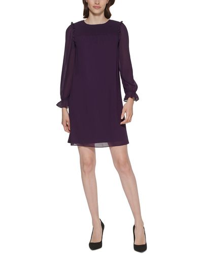 Jessica Howard Petites Smocked Illusion Shift Dress - Purple