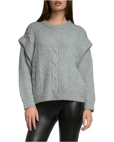 Elan Cable Knit Drop Shoulder Pullover Sweater - Gray