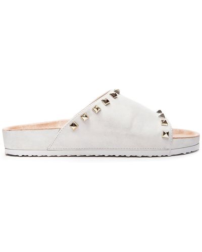 Dirty Laundry Qiana Faux Leather Studded Slide Sandals - White