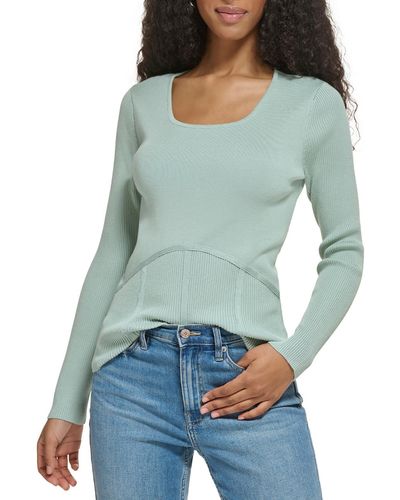 Calvin Klein Ribbed Scoop Neck Pullover Sweater - Green