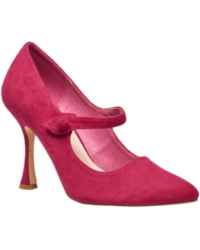 H Halston Faux Suede Pointed Toe Mary Jane Heels - Pink