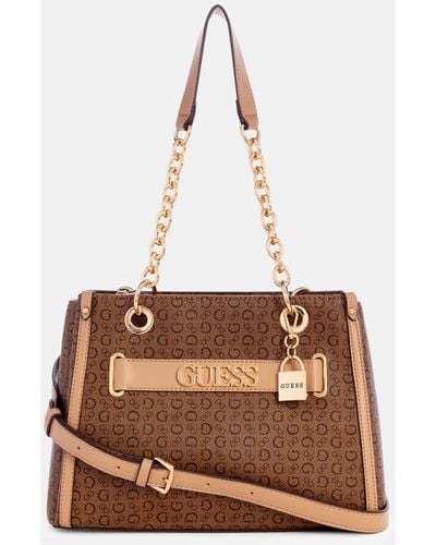 Guess Factory Creswell Logo Satchel - Natural