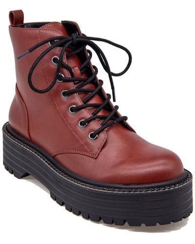 BCBGeneration Kayte Faux Leather Flatform Combat & Lace-up Boots - Red