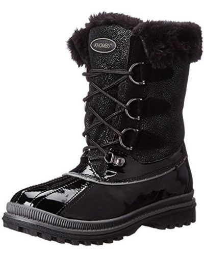 Khombu Free Faux Fur Patent Trim Winter Boots - Black