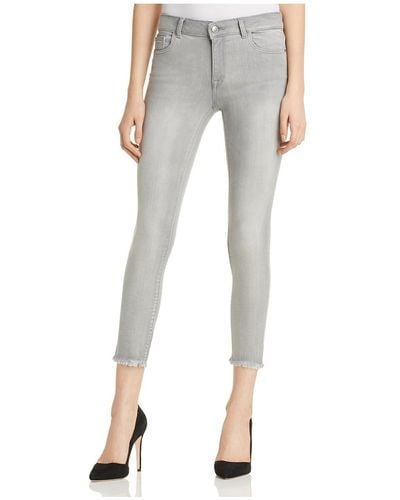 DL1961 Florence Denim Frayed Hem Skinny Crop Jeans - Gray