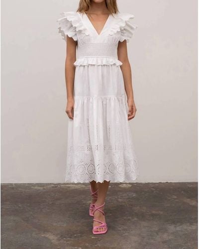 Moon River Shirred Tiered Smock Ruffle Back-t - White