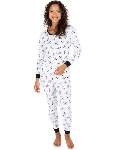 Leveret Two Piece Cotton Pajamas Skeleton - White