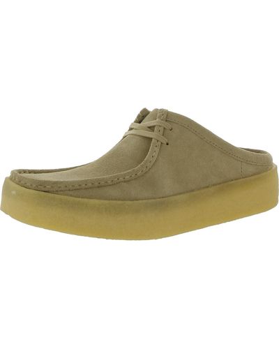 Clarks Wallabeecup Lo Suede Faux Fur Lined Lace Up Flats - Green