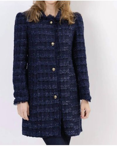 Sail To Sable Navy Sparkle Tweed Button Front Coat - Blue