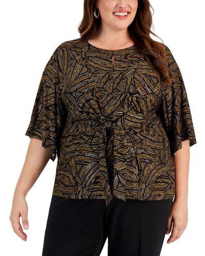 Kasper Petite Printed 3/4-Sleeve Side-Knot Top