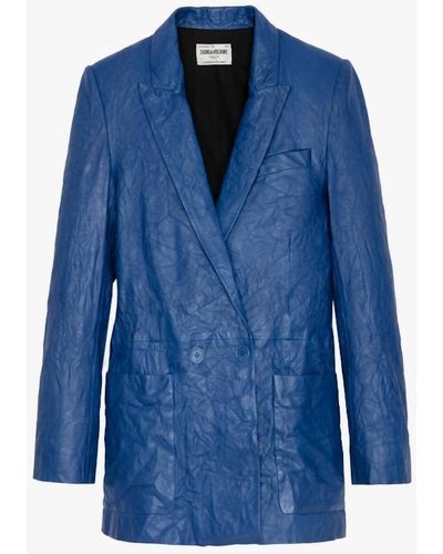 Zadig & Voltaire Visko Cuir Leather Jacket In Ocean - Blue