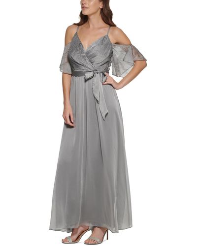 DKNY Chiffon Cold Shoulder Evening Dress - Gray