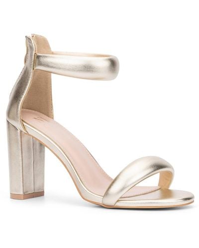 New York & Company Carolyn Faux Leather Strappy Block Heels - Natural