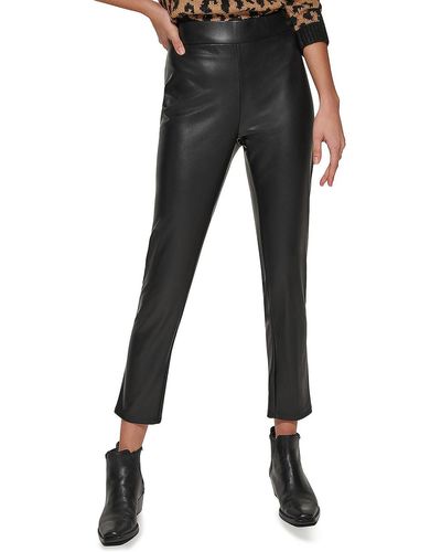 DKNY Faux Leather High Rise Skinny Pants - Black