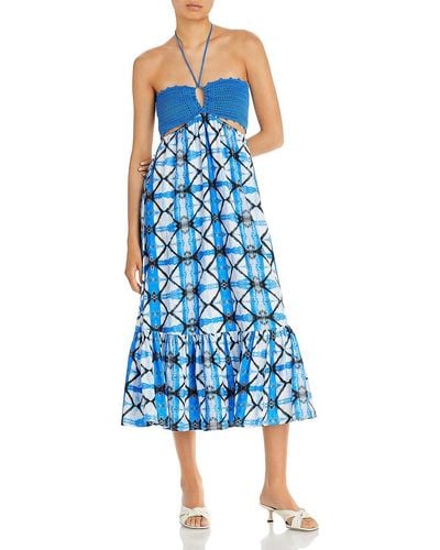 Aqua Crochet Printed Maxi Dress - Blue