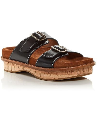 Chloé Marah Leather Buckle Slide Sandals - Brown