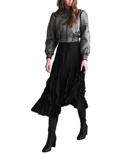 Haute Hippie Alana Pleated Skirt With Ruffles I - Black