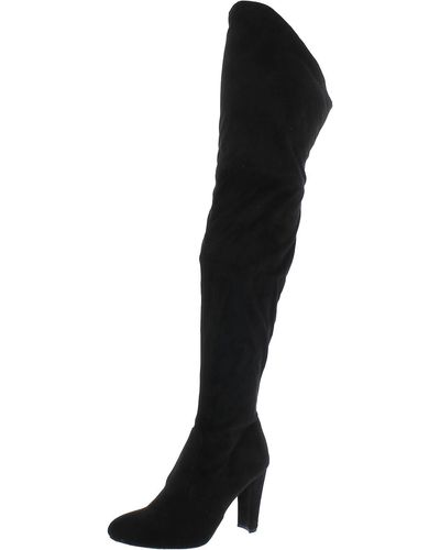 Wild Diva Amaya Faux Suede Almond Toe Thigh-high Boots - Black
