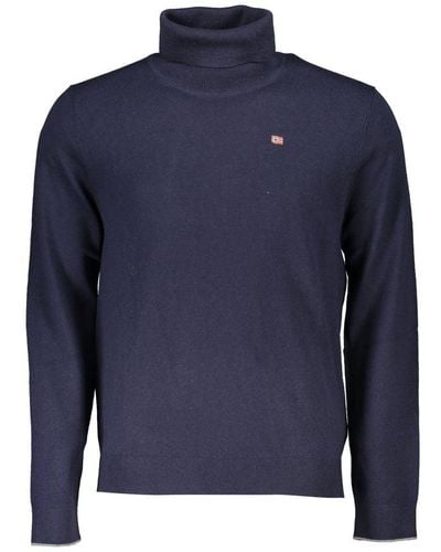 Napapijri Elegant Turtleneck Sweater With Embroide Logo - Blue