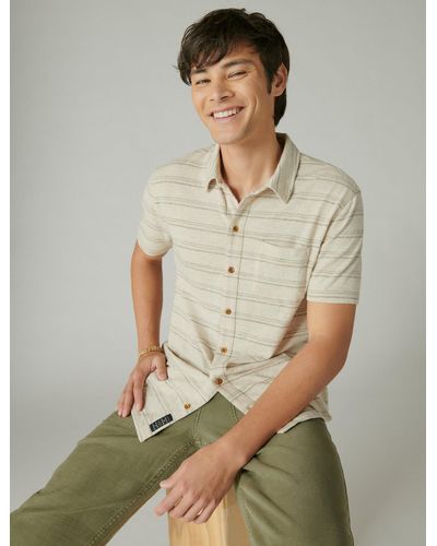 Lucky Brand Stripe Short Sleeve Linen & Cotton Button-Up Camp Shirt
