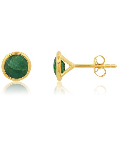 Nicole Miller 14k Yellow Gold Plated Round Cut 6mm Gemstone Bezel Set Stud Earrings - Metallic