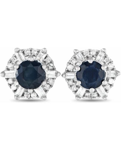 Non-Branded Lb Exclusive 14k Gold 0.15ct Diamond And Sapphire Stud Earrings Er28419 - Blue
