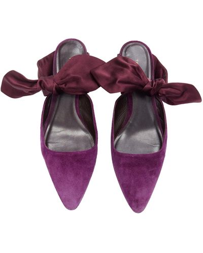 The Row Coco Bow Purple Velvet Silk Tie Kitten Mule Heels