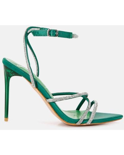 LONDON RAG Dare Me Rhinestone Embellished Stiletto Sandals - Green