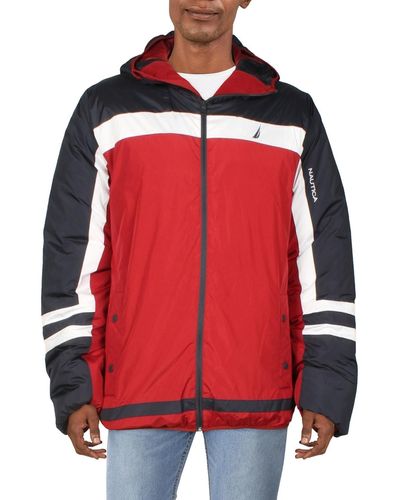 Nautica Tempasphere Colorblock Logo Down Coat - Red