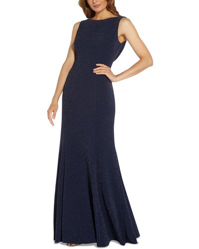 Adrianna Papell Glitter Maxi Evening Dress - Blue