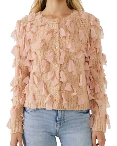Free the Roses Ribbon Detail Cardigan Sweater In Dusty Pink - Blue