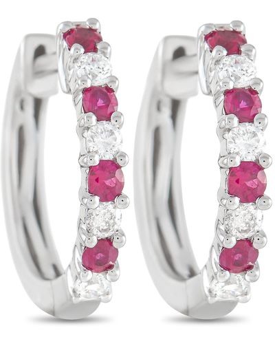 Non-Branded Lb Exclusive 14k Gold 0.17 Ct Diamond And Ruby Hoop Earrings - White
