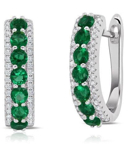 MAX + STONE 925 Sterling Silver Simulated Ruby Round Hoop Earrings, 0.75 Inches - Green
