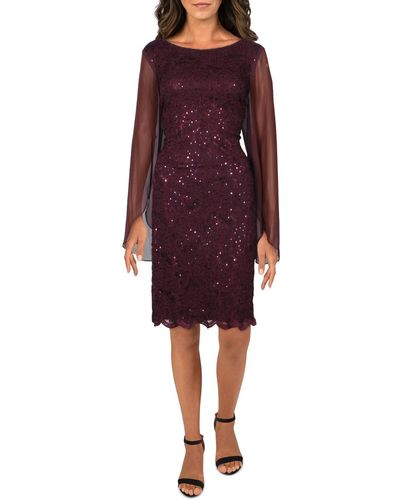 Connected Apparel Sequined Lace Sheath Dress - Purple