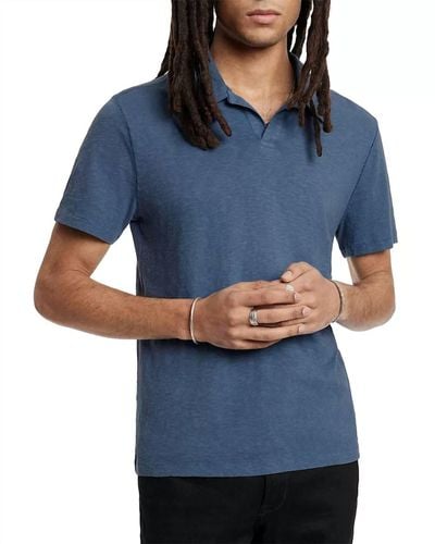 John Varvatos Zion Open Placket Short Sleeve Polo Shirt - Blue