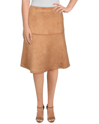 Anne Klein Faux Suede Midi A-line Skirt - Natural