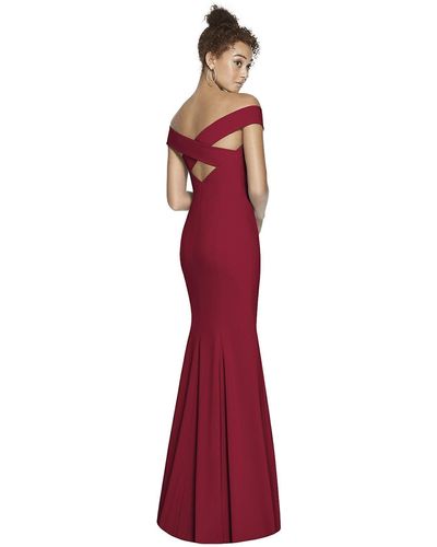 Dessy Collection Off-the-shoulder Criss Cross Back Trumpet Gown - Red