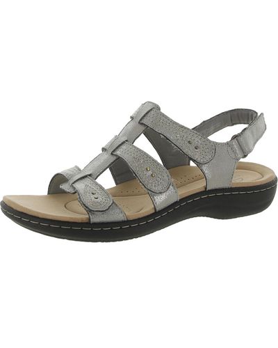Clarks Leather Comfort Wedge Sandals - Gray