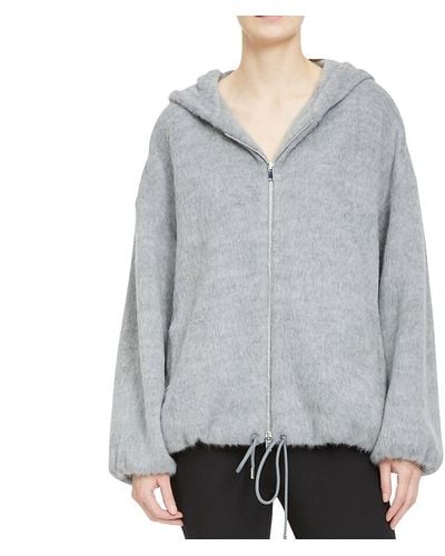 Theory Outerwear Oversized Zip Up Drawstring Hoodie Jacket - Gray