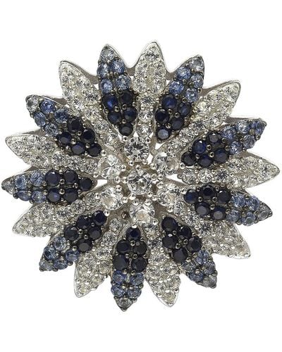Suzy Levian Sterling Silver Sapphire & Diamond Accent Flower Brooch - Blue