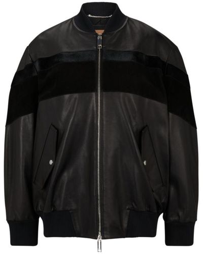 BOSS Relaxed-fit Jacket With Leather And Suede - Black