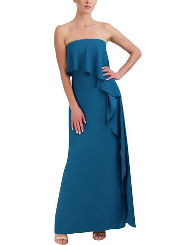 BCBGMAXAZRIA Strapless Cascade Ruffle Evening Dress - Blue