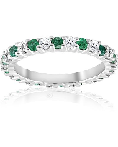 Pompeii3 1 1/2ct Emerald Diamond Eternity Ring 14k White Gold - Green