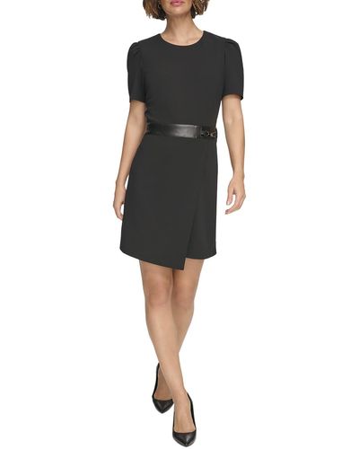 DKNY Faux Wrap Polyester Sheath Dress - Black