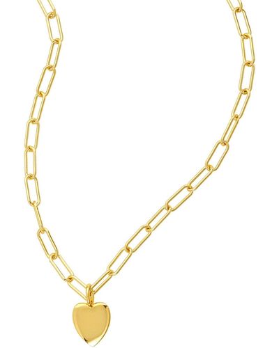 Adornia 25" Heart Charm Paper Clip Chain Necklace Gold - Metallic
