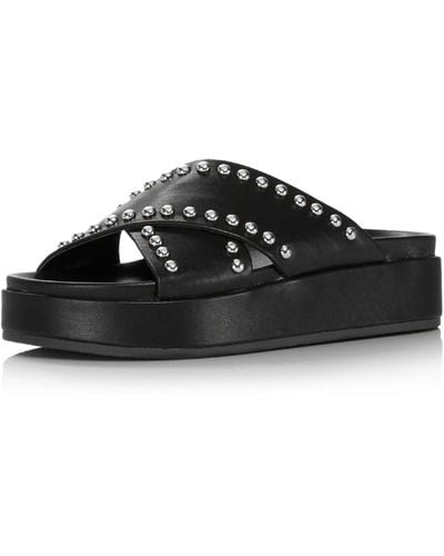 Aqua Krisa Faux Leather Criss-cross Front Footbed Sandals - Black