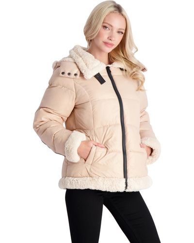 Jessica Simpson Faux Fur Quilted Puffer Jacket - Natural